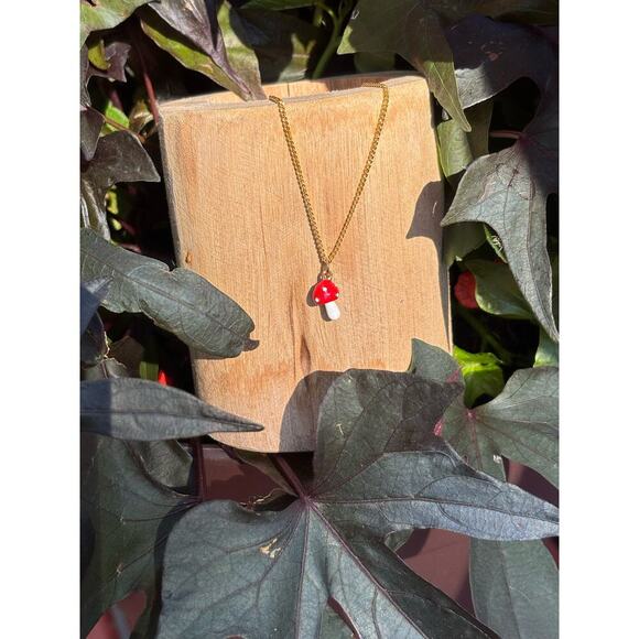 Whimsy Necklace:  Gold Plated Mini Mushroom, Blue Sneaker, Black Kitty.  Unique! - Picture 14 of 16